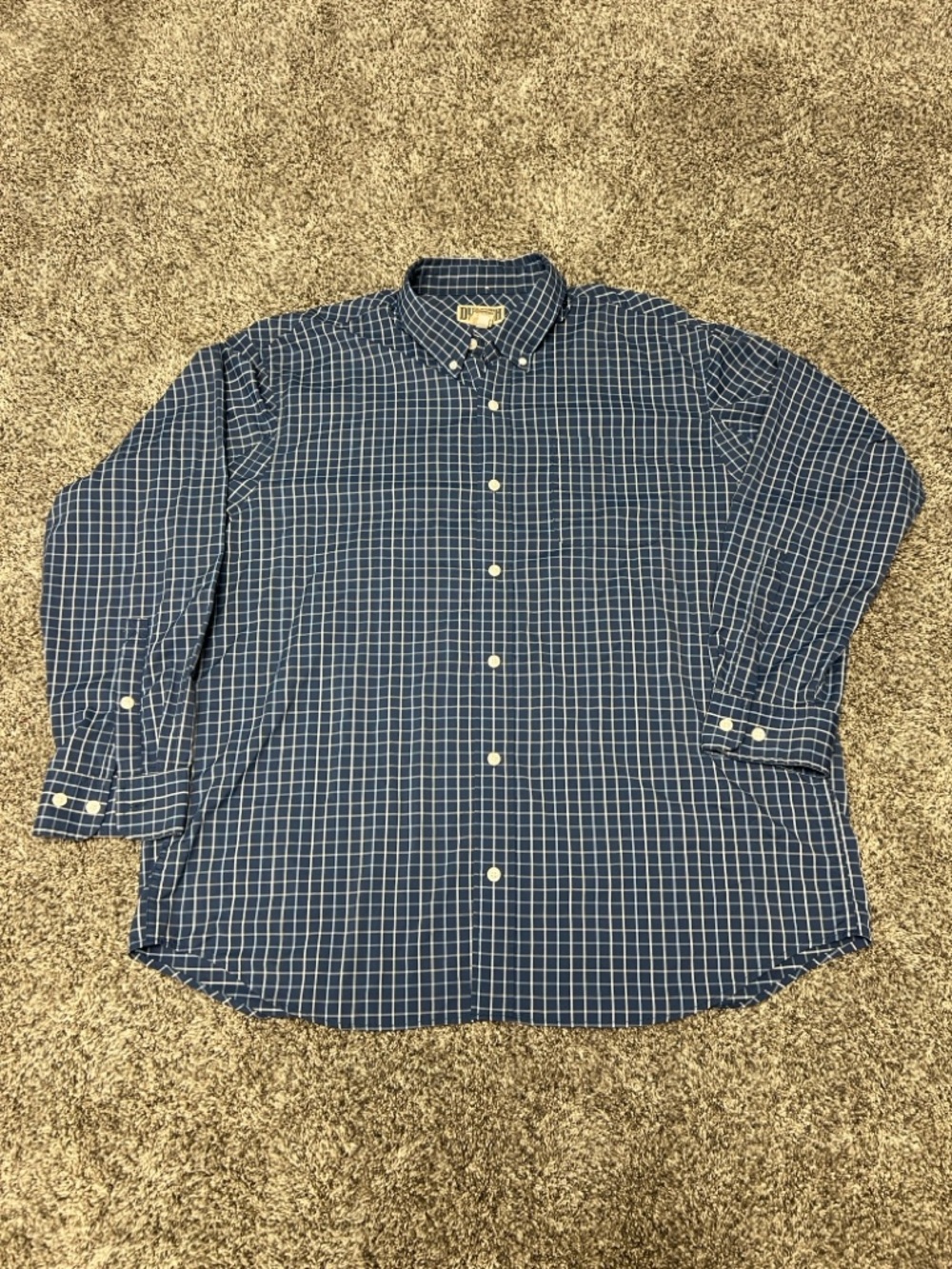 Duluth Trading Co XL Navy/White Plaid Stretch Button-Down Shirt